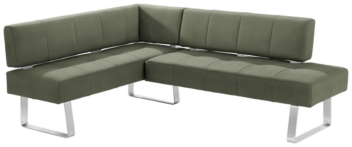 ECKBANK 165/227 cm Mikrofaser Grün, Edelstahlfarben Metall   - Edelstahlfarben/Grün, Design, Textil/Metall (165/227cm) - Moderano
