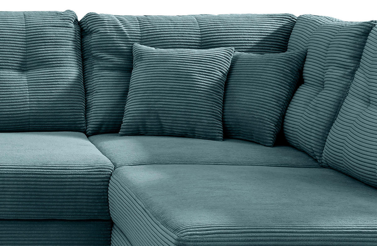WOHNLANDSCHAFT in Cord Petrol  - Petrol/Naturfarben, MODERN, Holz/Textil (176/338-352/206cm) - Livetastic