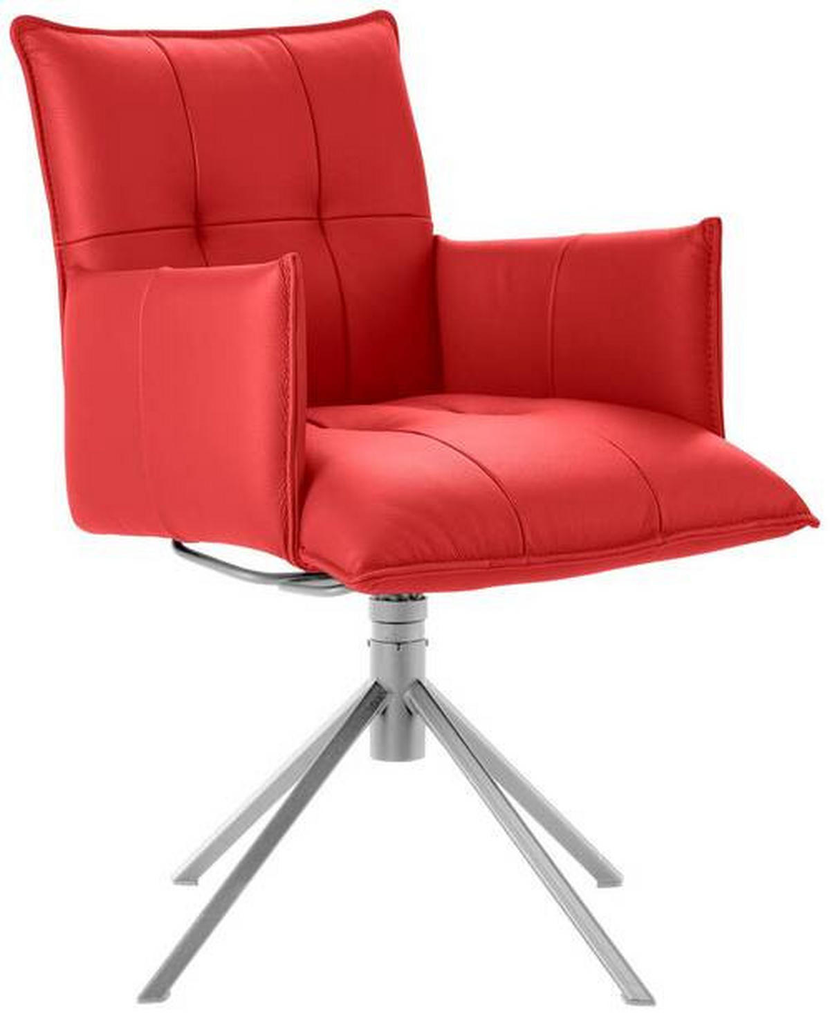 ARMLEHNSTUHL  in Echtleder pigmentiert  - Edelstahlfarben/Rot, Design, Leder/Metall (55/85/65cm) - Valnatura