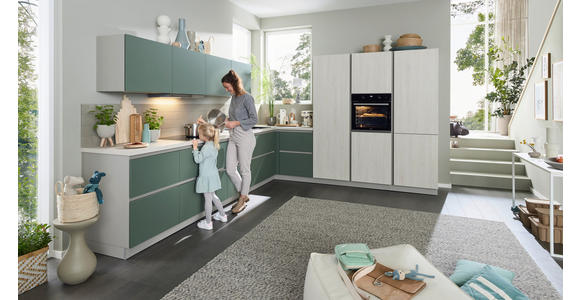 EINBAUKÜCHE - Eiche Bianco/Grün, Design, Holzwerkstoff - Novel