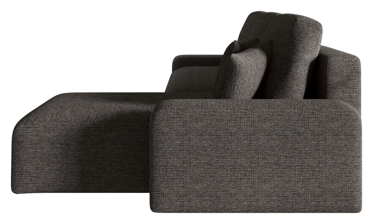 ECKSOFA Anthrazit Bouclé Zierkissen, Rückenkissen, Bettkasten, Schlaffunktion, Rücken echt, Stauraum  - Anthrazit/Schwarz, MODERN, Kunststoff/Textil (248/143cm) - Xora