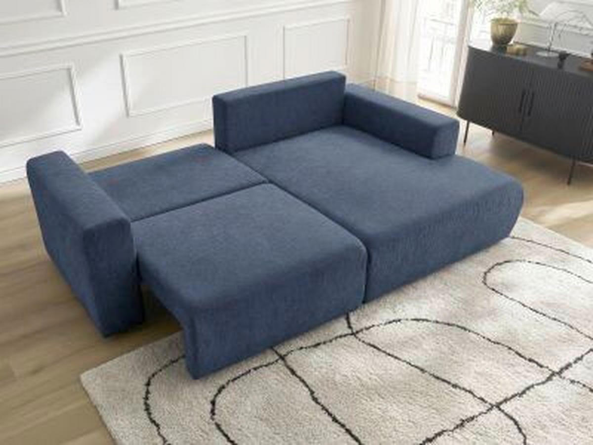 ECKSOFA Ottomane rechts  ATILLA Dunkelblau Struktur  - Schwarz/Dunkelblau, MODERN, Kunststoff/Textil (244/149cm)