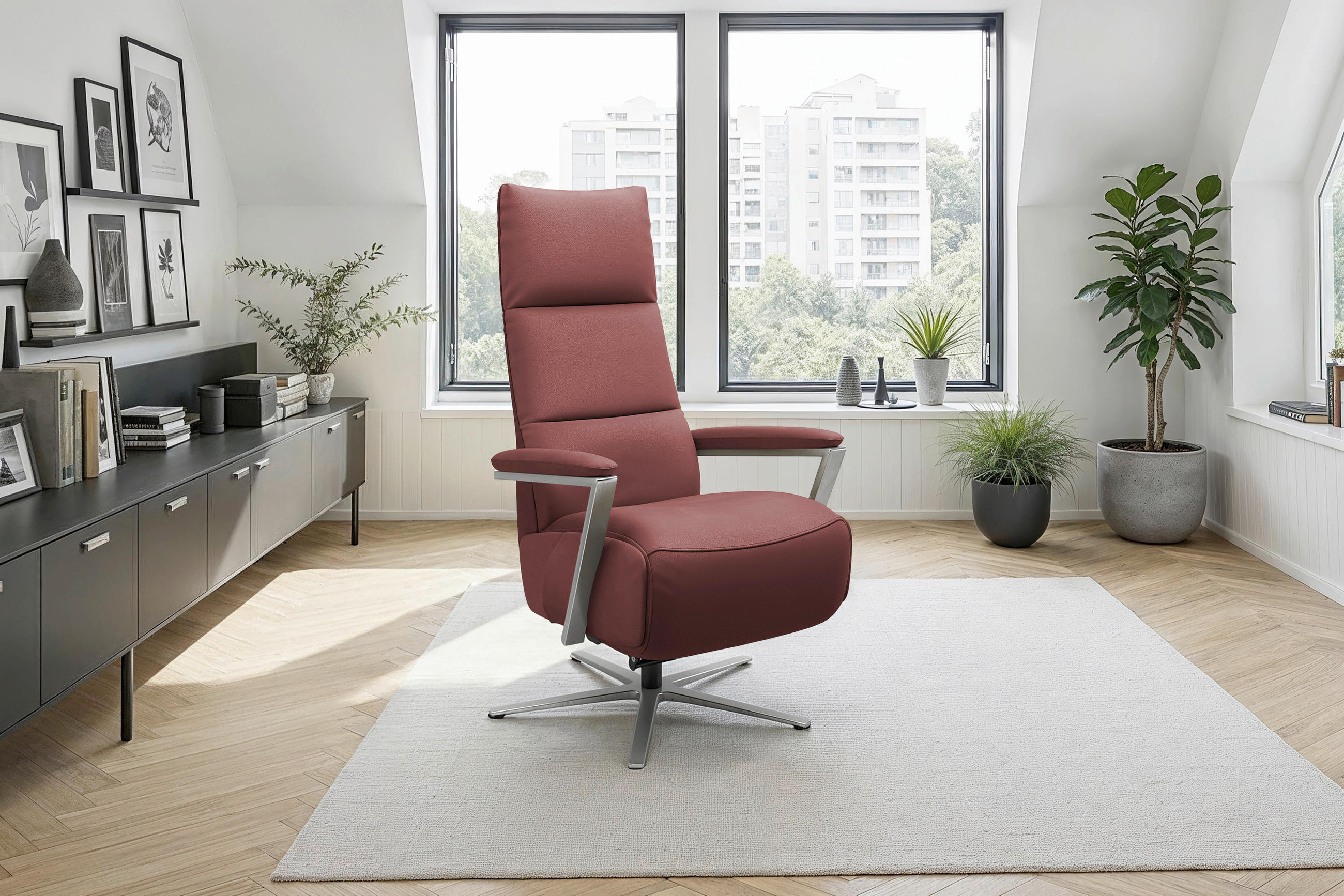 Sit & More RELAXAČNÍ KŘESLO, kůže, červenohnědá