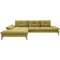 ECKSOFA Hellgelb Struktur Rücken echt, Armteilverstellung, Sitztiefenverstellung  - Hellgelb/Schwarz, Design, Textil/Metall (203/340cm) - Chilliano