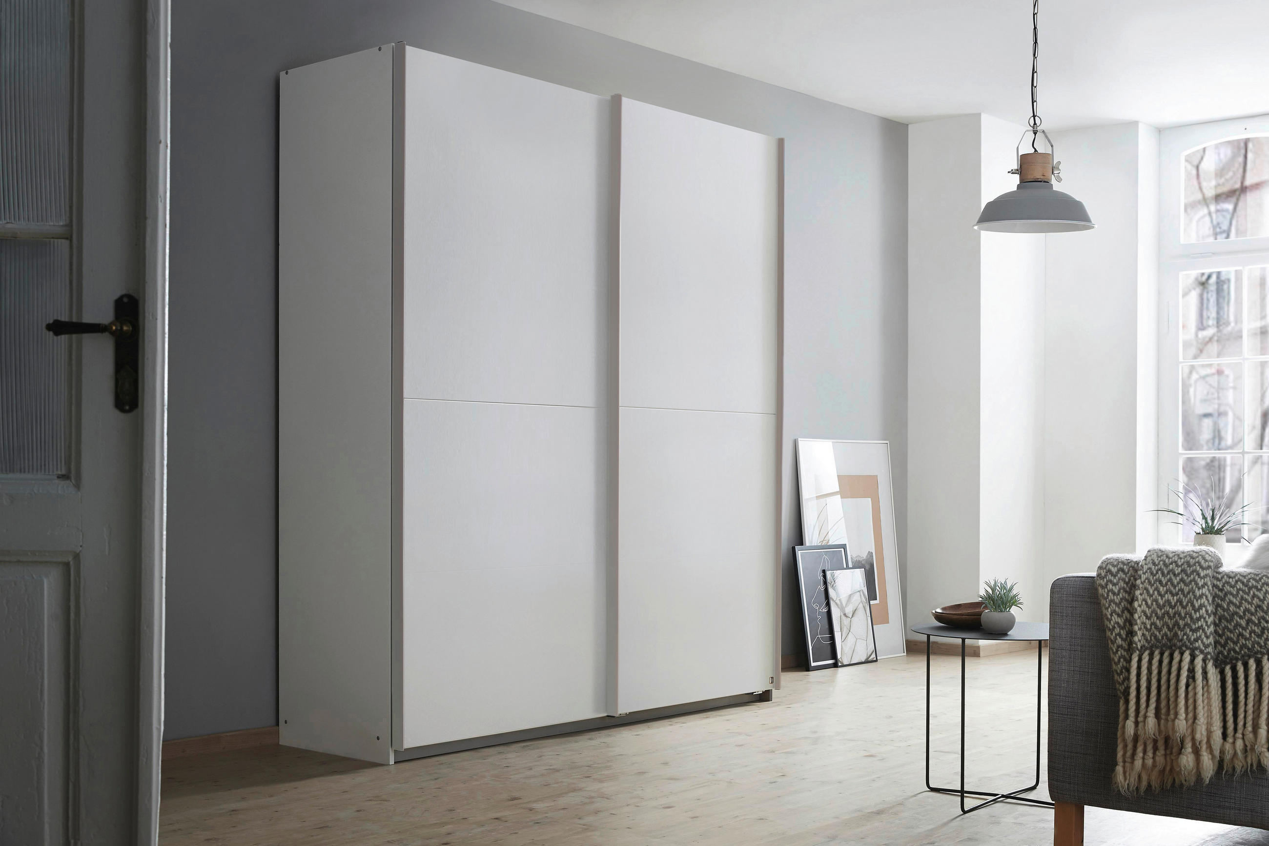 OMARA Z DRSNIMI VRATI, bela  - bela/barve aluminija, Design, kovina/leseni material (175/191/59cm) - Xora