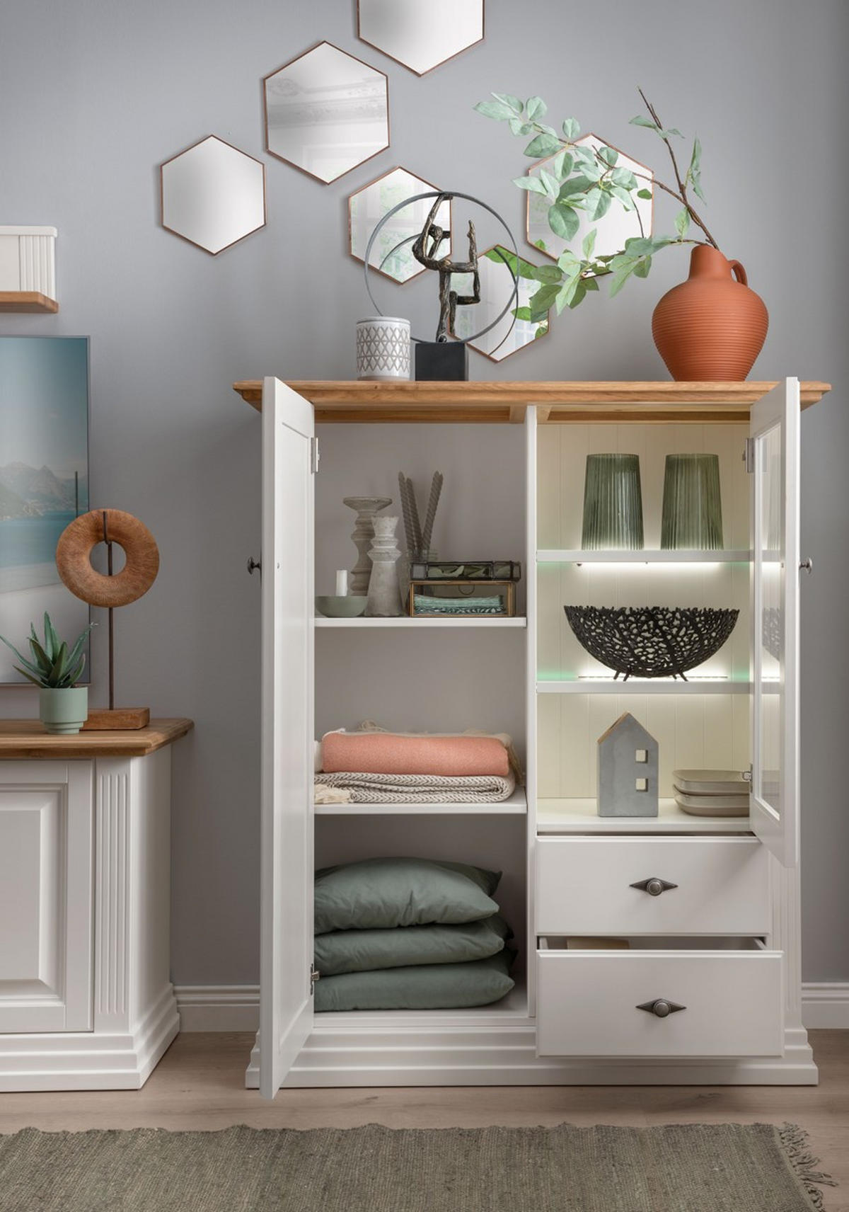 HIGHBOARD WZ-0622  in 113/134/45 cm  - Weiß, Design, Glas/Holz (113/134/45cm) - Livetastic