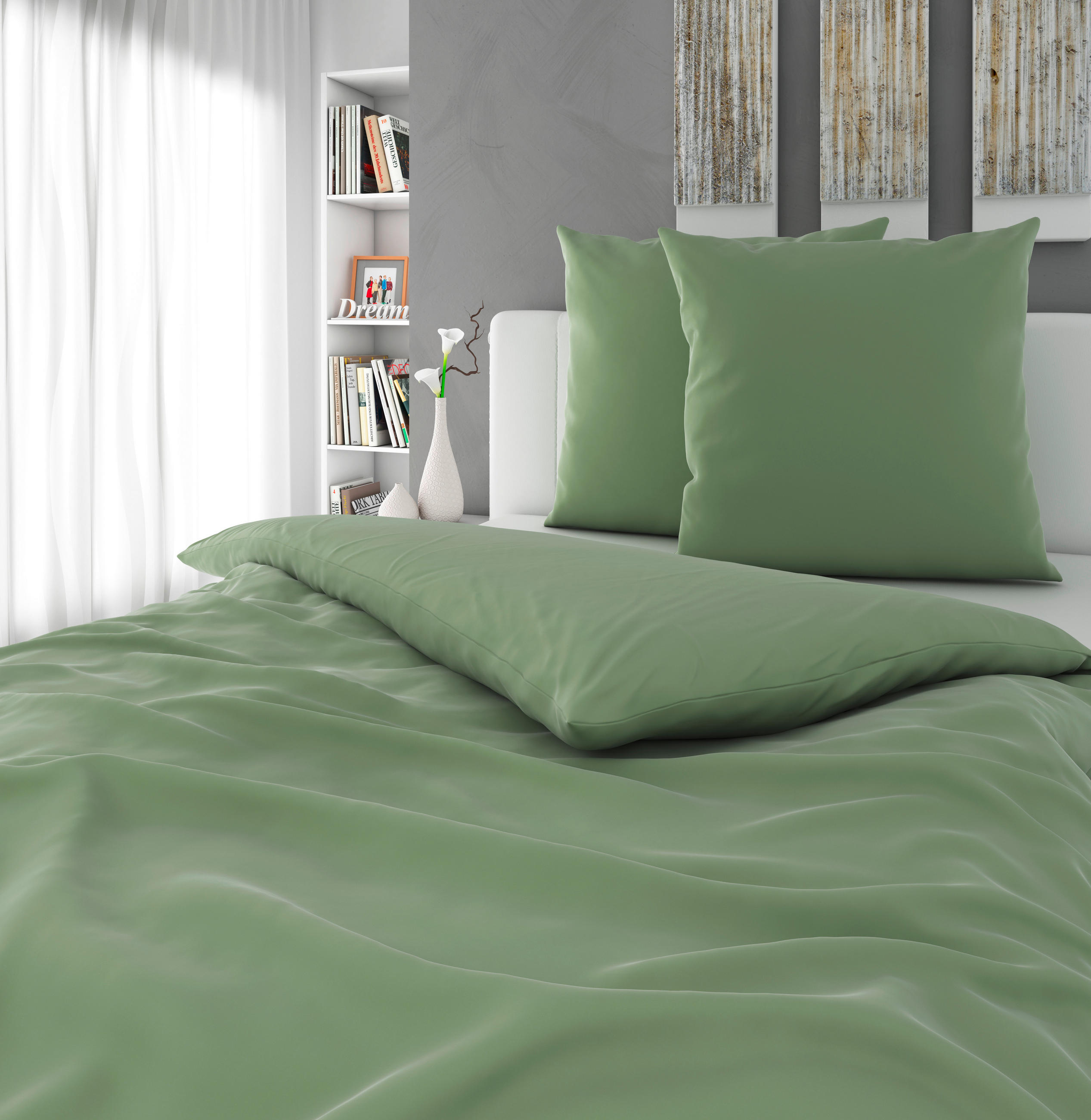 BETTWÄSCHE NIGIRI Satin 200/200 cm  - Salbeigrün, Basics, Textil (200/200cm) - Bio:Vio