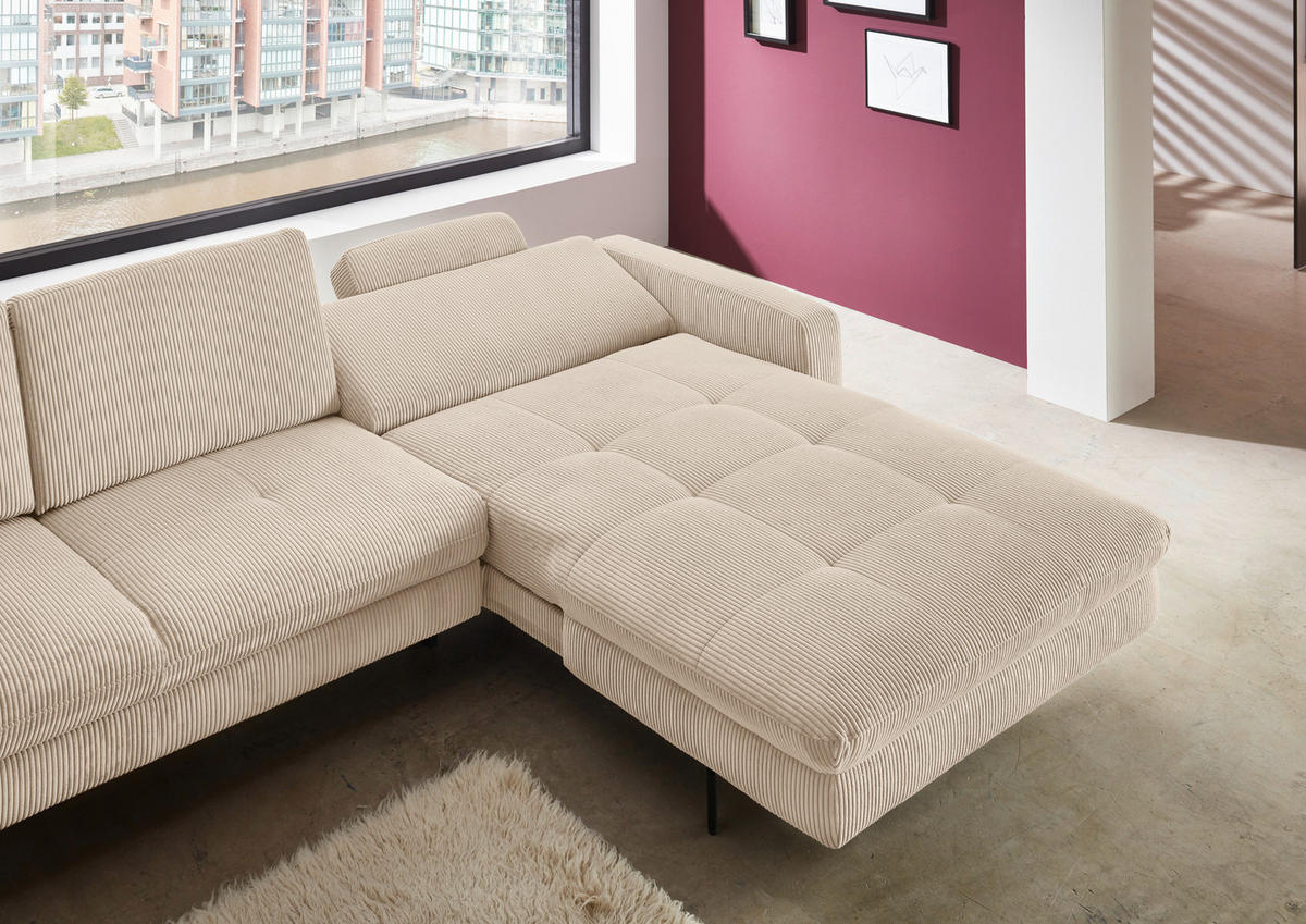 ECKSOFA in Cord Beige  302/178 cm  - Beige/Schwarz, Design, Textil/Metall (302/178cm) - Beldomo Style