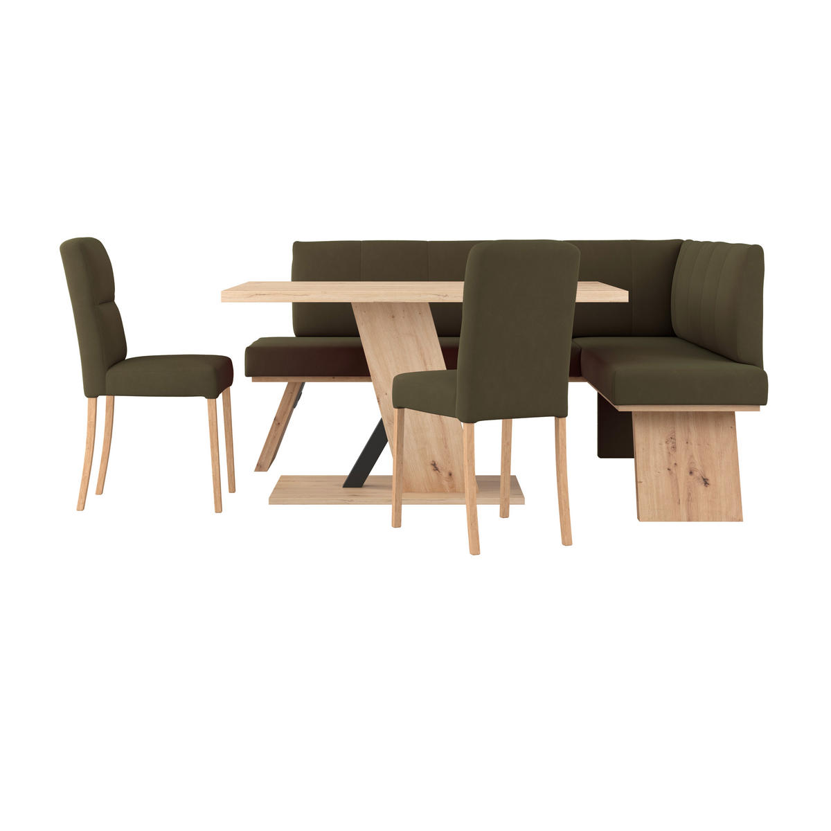 ECKBANK 185/150 cm Webstoff Grün   - Eichefarben/Grün, KONVENTIONELL, Textil (185/150cm) - Livetastic