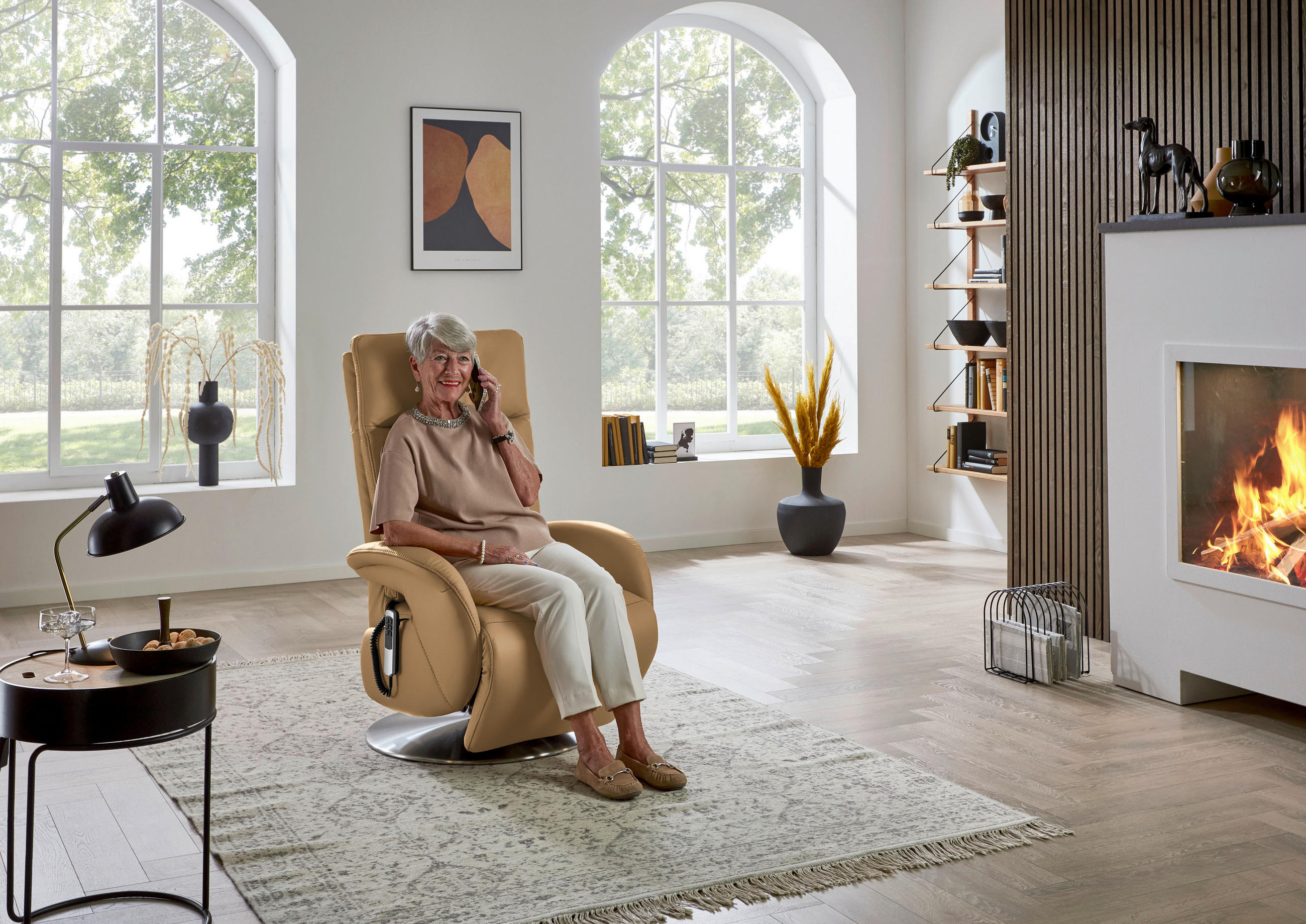 RELAXSESSEL in Leder Honig  - Edelstahlfarben/Honig, Design, Leder/Metall (70/108/80cm) - Cantus