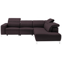ECKSOFA Braun Echtleder  - Chromfarben/Braun, Design, Leder/Metall (290/223cm) - Pure Home Lifestyle