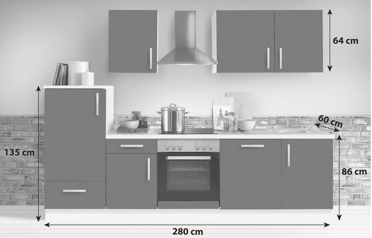 KÜCHENBLOCK 280 cm   in Weiß Hochglanz  - Weiß Hochglanz/Silberfarben, KONVENTIONELL, Holzwerkstoff/Metall (280cm) - Menke