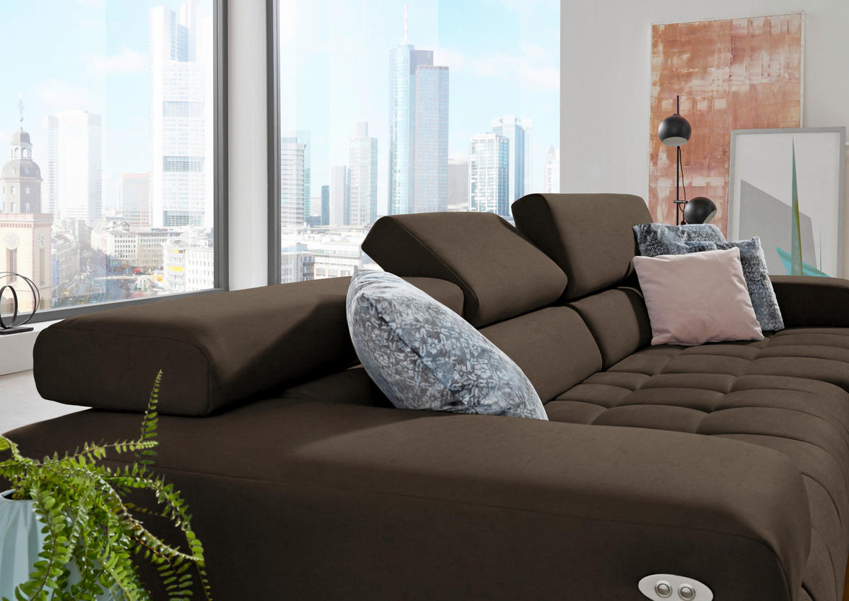 ECKSOFA Mikrofaser Braun  - Silberfarben/Braun, Design, Textil/Metall (335/190cm) - Beldomo Speed