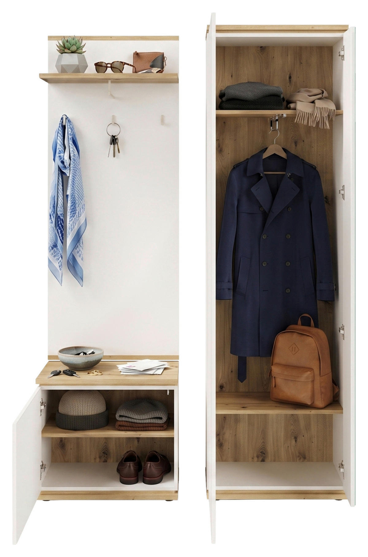 GARDEROBE 3-teilig  in 120/201/38 cm  - Weiß/Eiche Artisan, KONVENTIONELL, Holzwerkstoff (120/201/38cm) - Xora