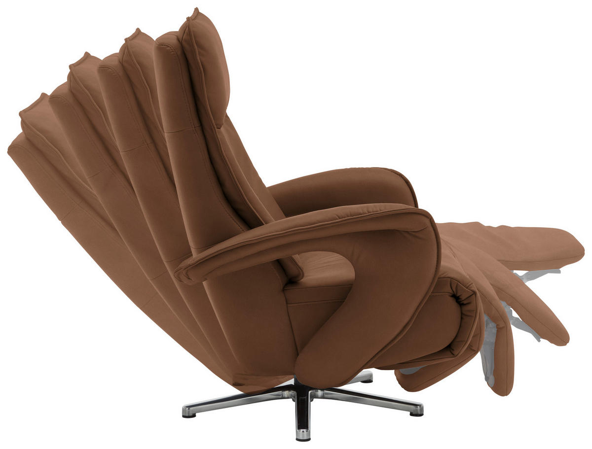 RELAXSESSEL in Leder Hellbraun  - Chromfarben/Hellbraun, Design, Leder/Metall (77/110/87cm) - Valdera