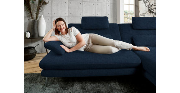 ECKSOFA in Velours Dunkelblau 284/184 cm - Schwarz/Dunkelblau, Design, Textil/Metall (284/184cm) - Dieter Knoll