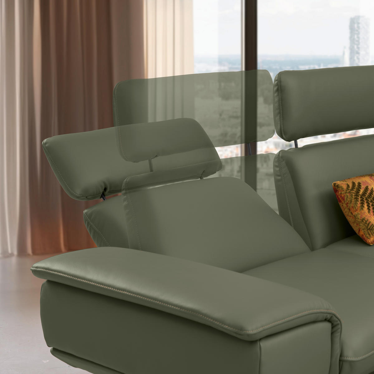 ECKSOFA in Echtleder Grün  239/150 cm  - Beige/Schwarz, Design, Leder/Metall (239/150cm) - Koinor