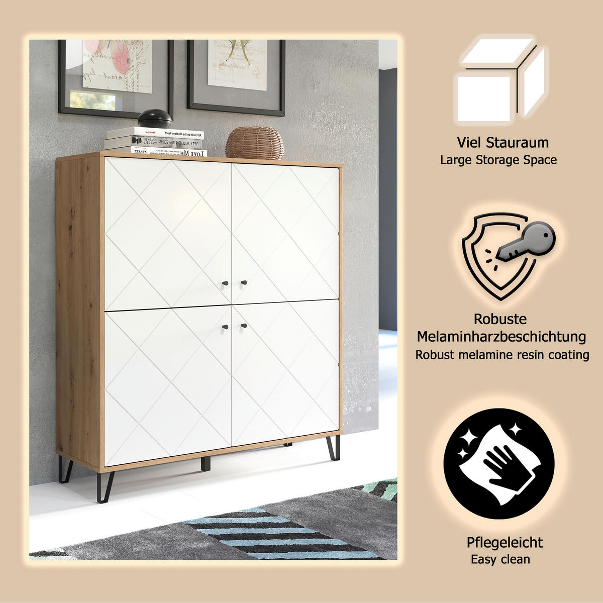 HIGHBOARD TOUCH 123/136/40 cm  - Schwarz/Weiß, Design, Holzwerkstoff/Kunststoff (123/136/40cm) - MID.YOU