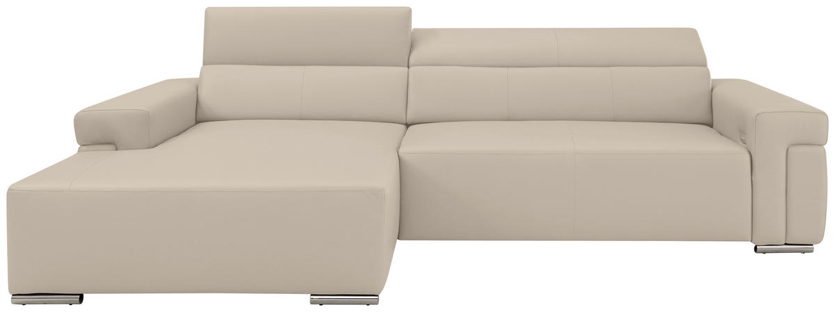 Ecksofa inkl. Funktion DUA Beigebraun Echtleder  - Chromfarben/Beigebraun, Design, Leder/Metall (170/293cm) - Novel