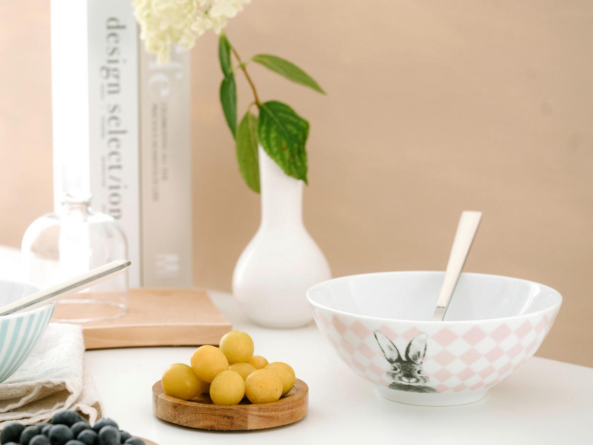 FRÜHSTÜCKSSERVICE Rosa, Weiß Happy Bunny 3-teilig 1 Personen  - Rosa/Weiß, Basics, Keramik - Creatable