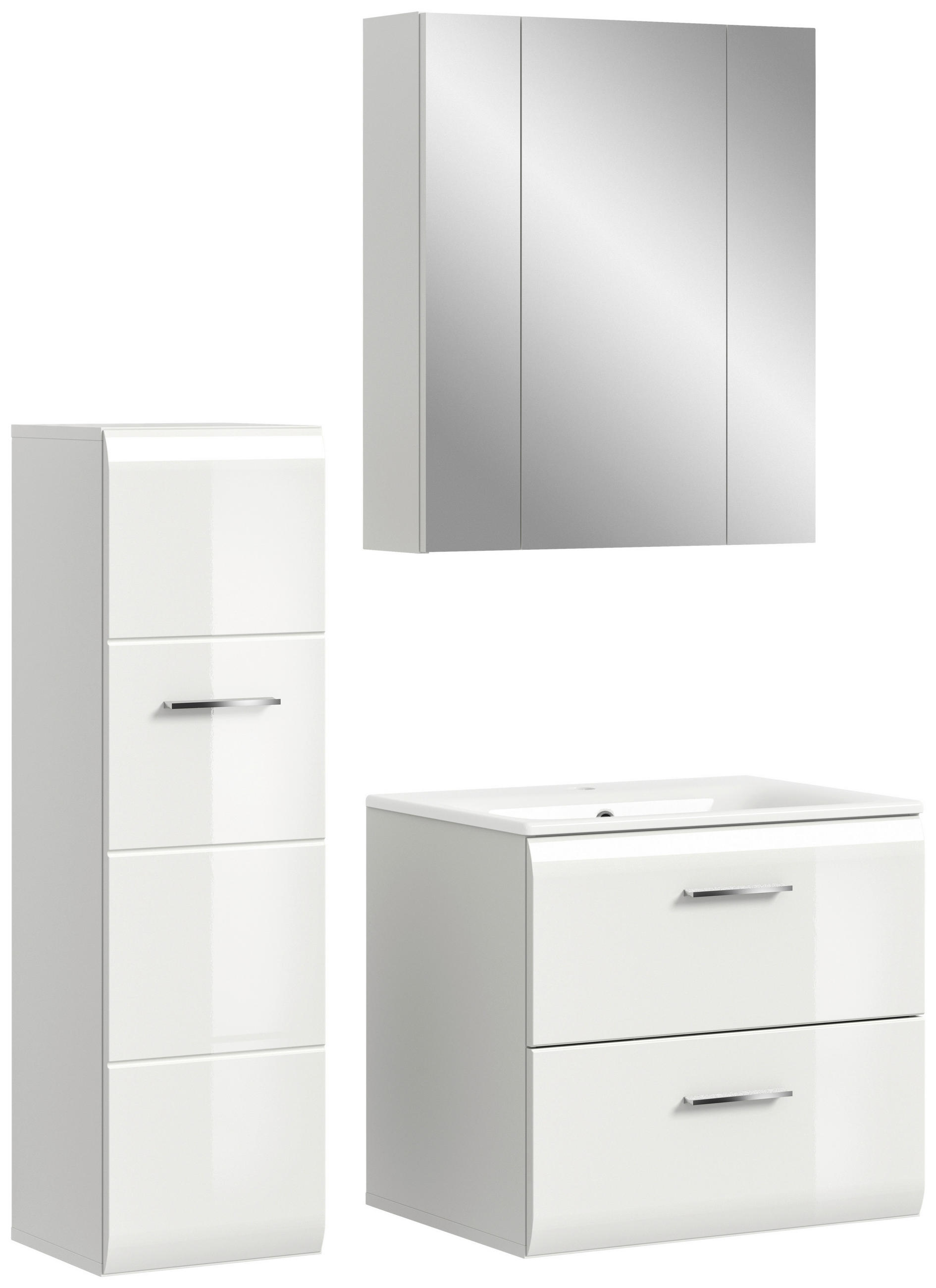 BADEZIMMER 3-teilig 90 cm  - Weiss Hochglanz/Weiss, Modern, Keramik/Holzwerkstoff (90cm) - MID.YOU