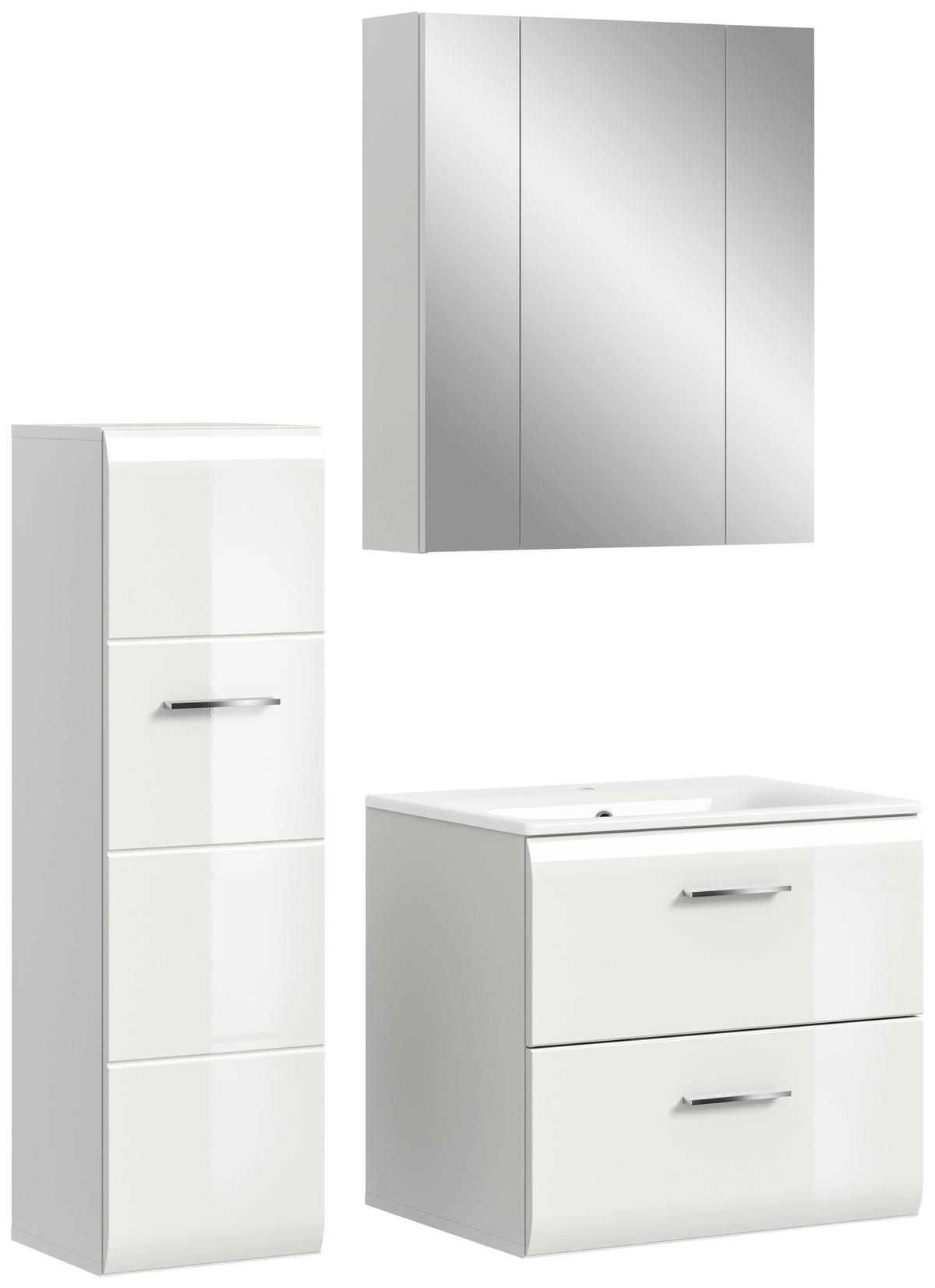 BADEZIMMER 3-teilig 90 cm  - Weiss Hochglanz/Weiss, Modern, Keramik/Holzwerkstoff (90cm) - MID.YOU