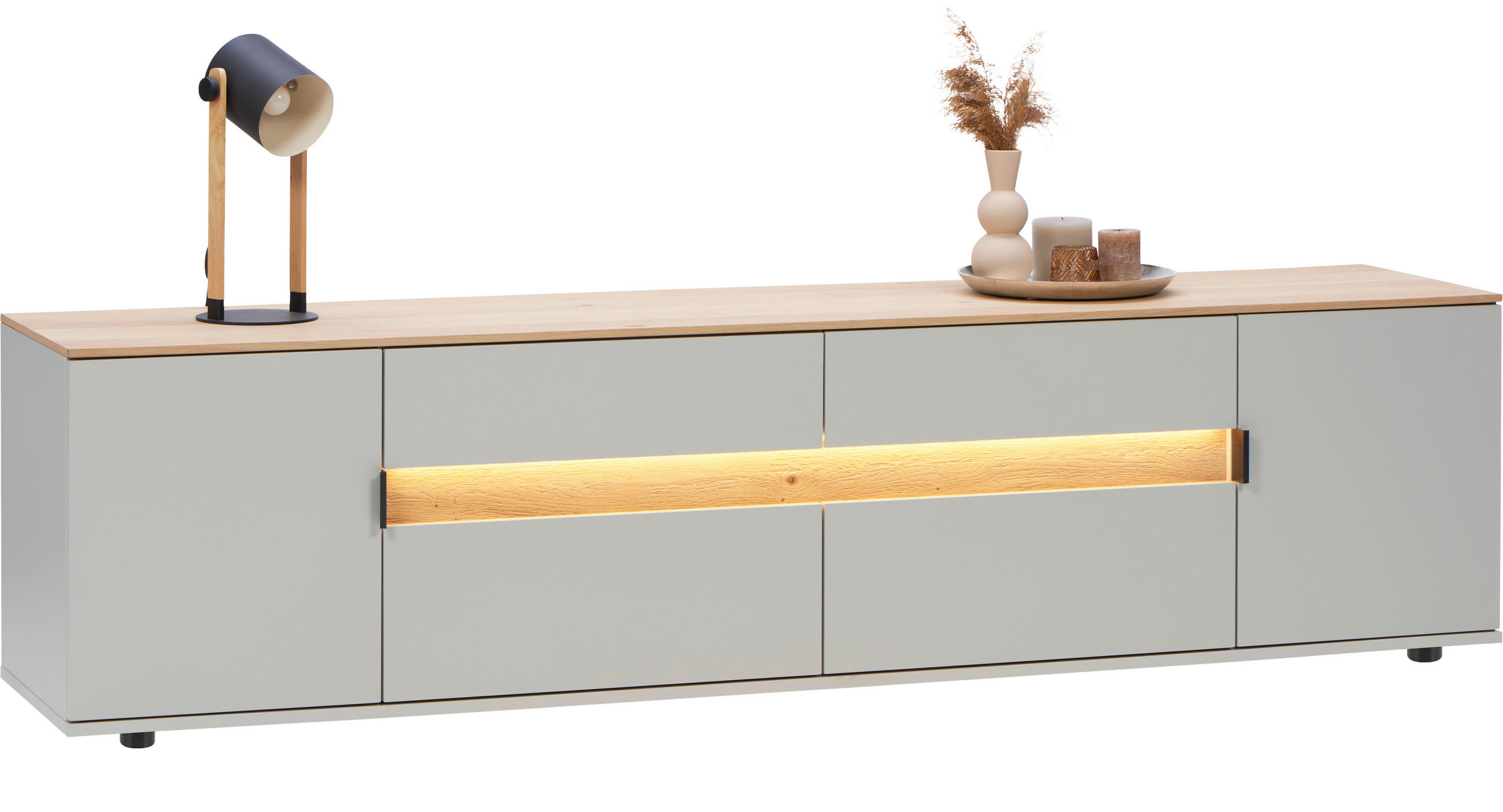 Dieter Knoll NÍZKA KOMODA, sukový dub, farba duba, svetlosivá, 225,6/54,2/48 cm