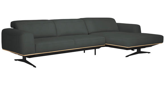 ECKSOFA in Echtleder Grau 305/163 cm - Eichefarben/Schwarz, Design, Leder/Holz (305/163cm) - Novel