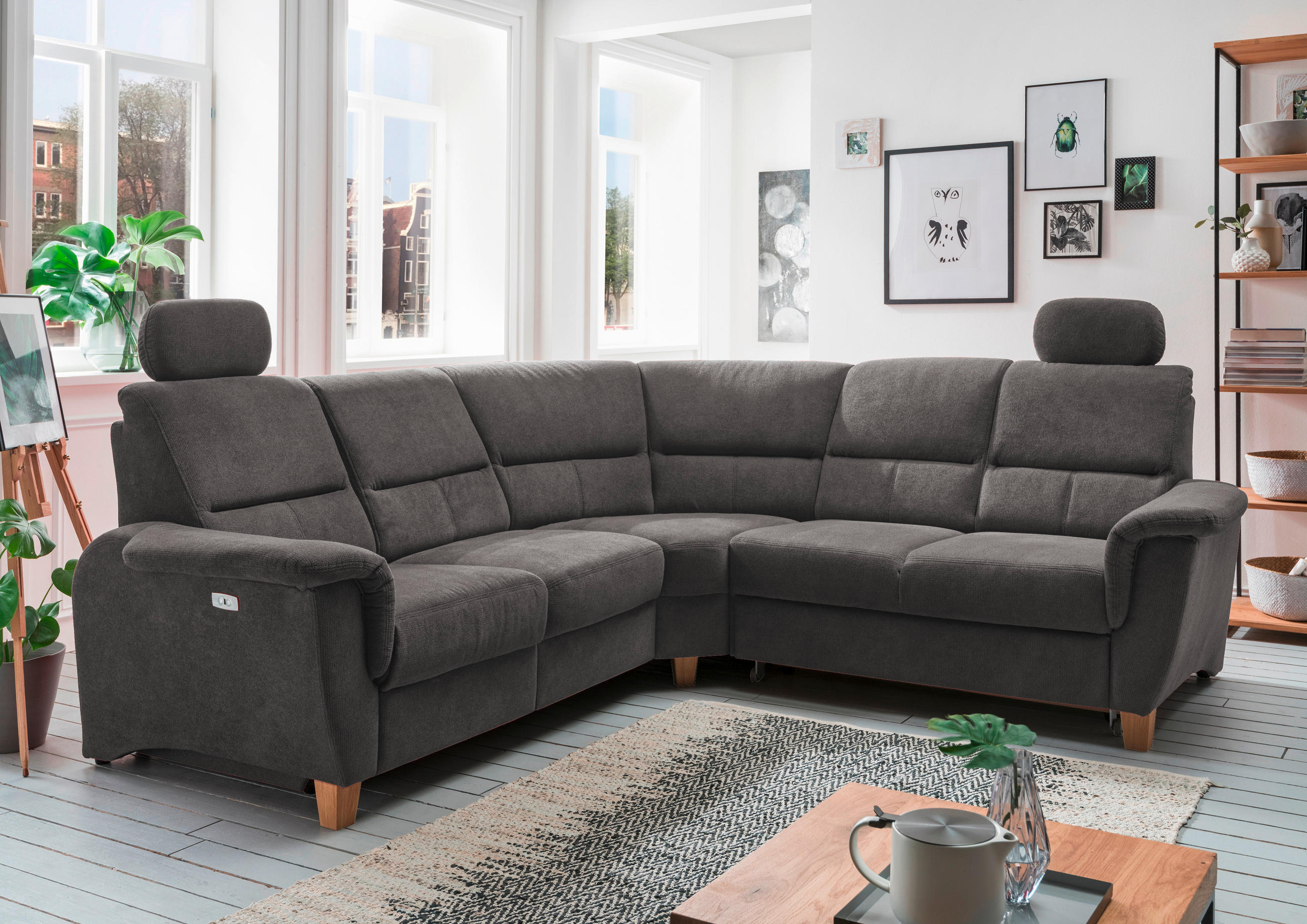 ECKSOFA in Struktur Anthrazit  - Wildeiche/Anthrazit, Konventionell, Holz/Textil (241/238cm) - Livetastic
