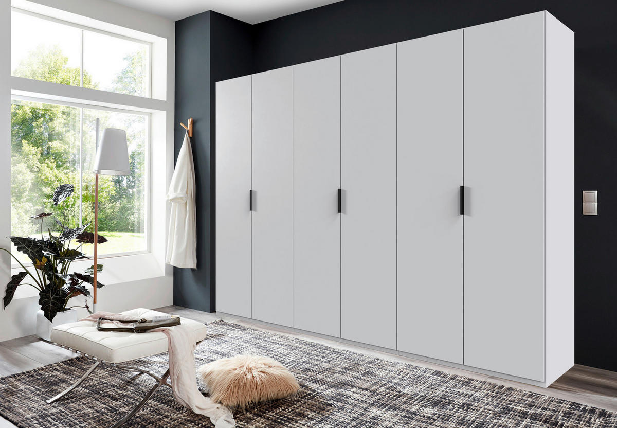 FALTTÜRENSCHRANK 300/216/58 cm 6-türig Weiß  - Schwarz/Weiß, Design, Holzwerkstoff (300/216/58cm) - Boxxx