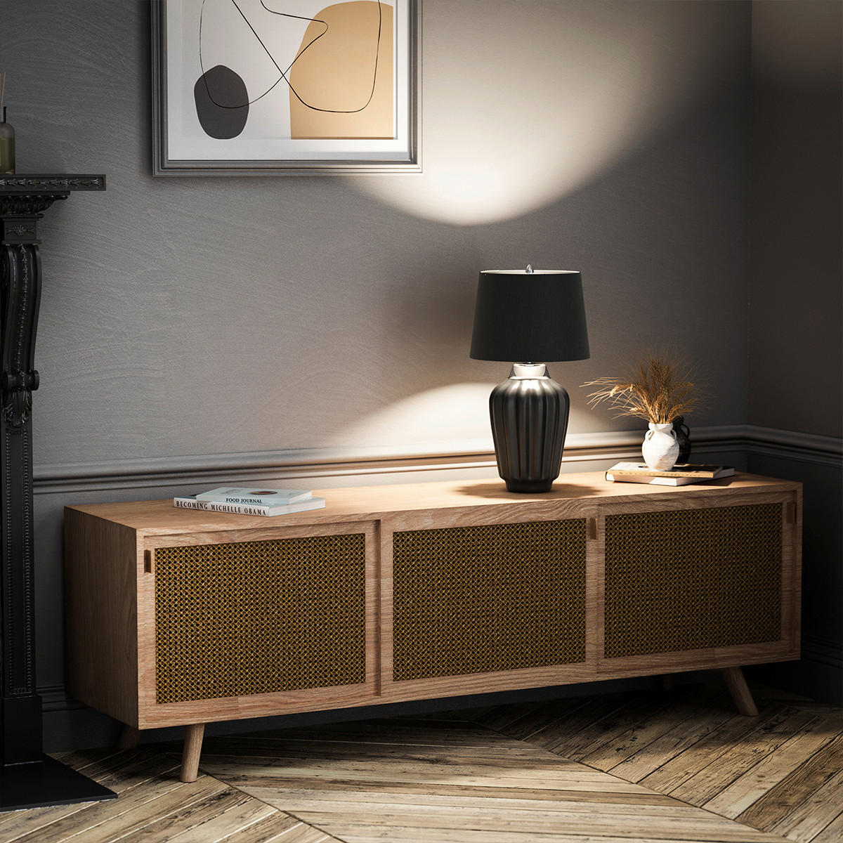 BORDSLAMPA Elstead QN-Bexley 30/56.2 cm   - svart/nickelfärgad, Design, metall/textil (30/56.2cm) - Elstead Lighting
