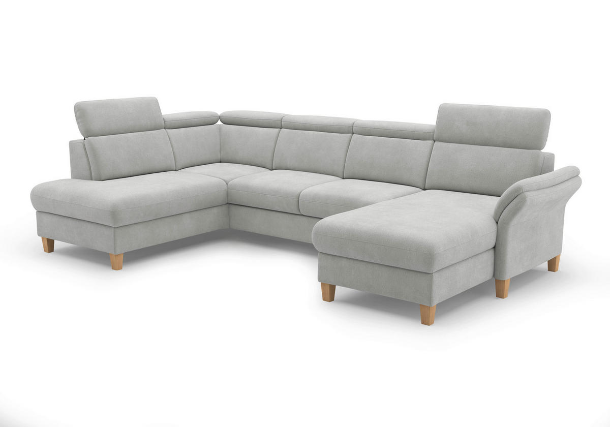 WOHNLANDSCHAFT GLENDALE E Silberfarben Flachgewebe  - Eichefarben/Silberfarben, KONVENTIONELL, Holz/Textil (193/321/166cm) - Sit & More