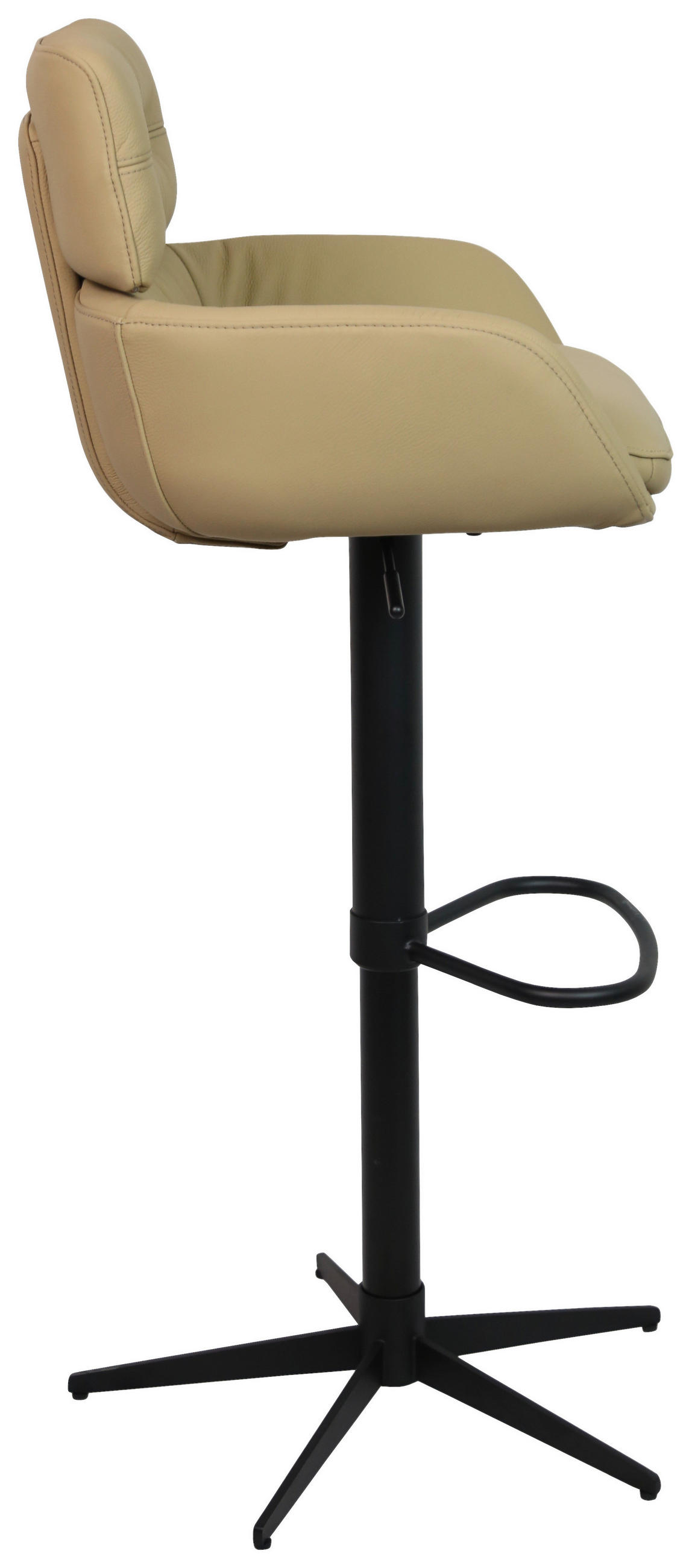 BARHOCKER Echtleder Schwarz, Karamell Eisen Sitzfläche 360° drehbar, Lederauswahl  - Karamell/Schwarz, Design, Leder/Metall (54/99-116,5/52cm) - Dieter Knoll