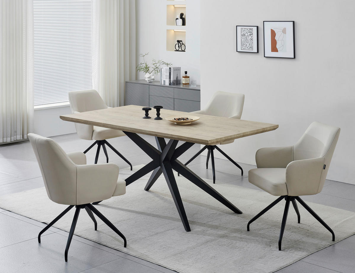 STOLICA S NASLONOM ZA RUKE  crna, bež  drvo, metal, koža      - bež/crna, Moderno, koža/drvo (57,5/83,5/63cm) - Livetastic