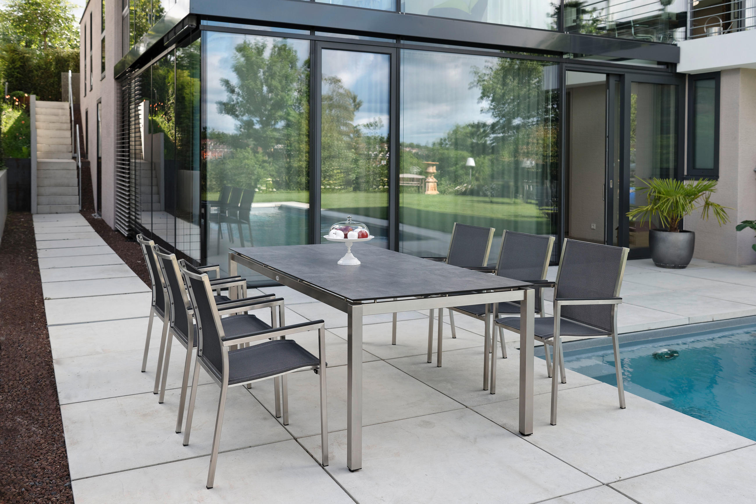 GARTENKLAPPSESSEL Edelstahl Anthrazit, Grau, Silberfarben - Anthrazit/Silberfarben, Basics, Textil/Metall (60/110/69cm) - Stern