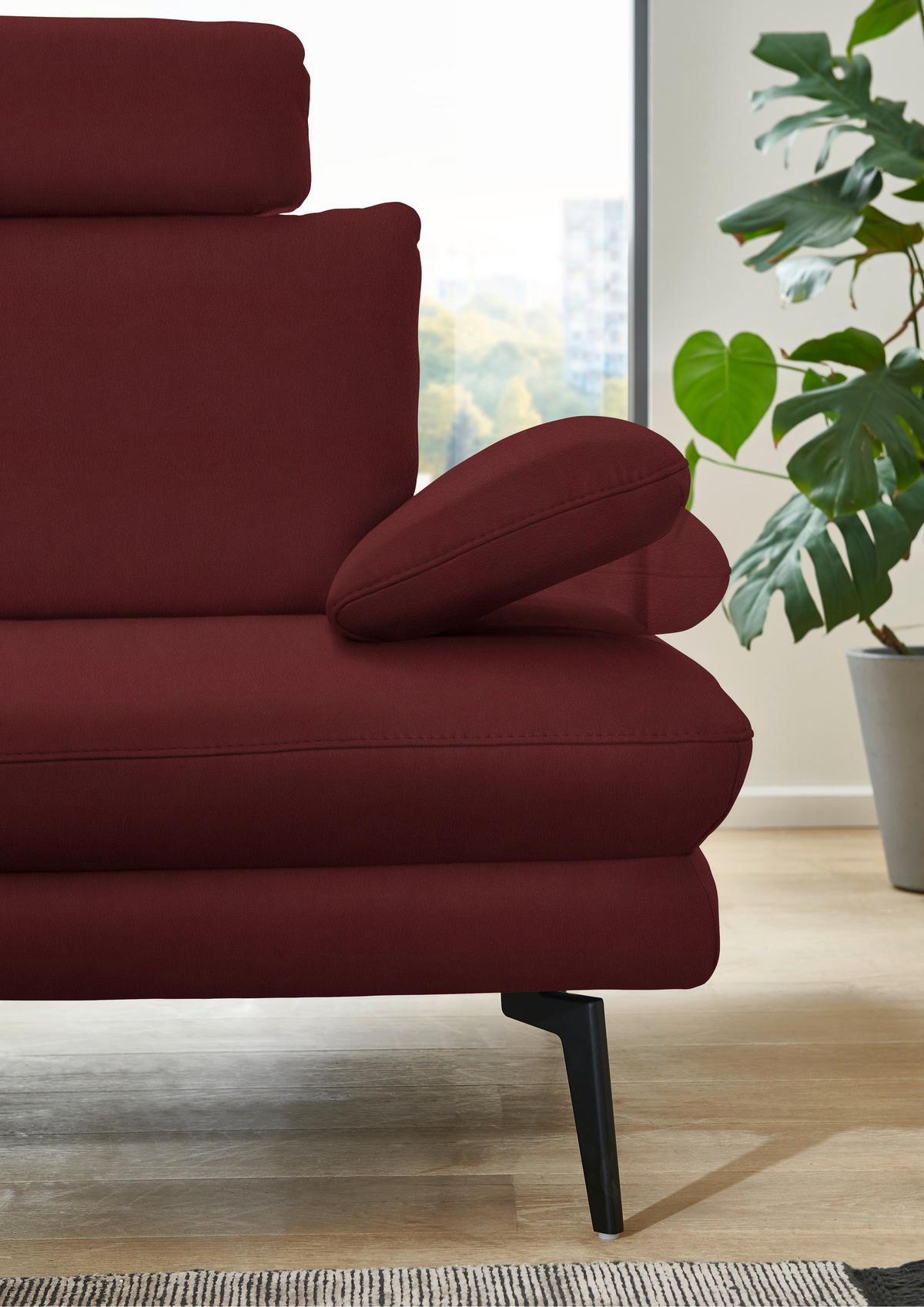 ECKSOFA in Echtleder Rot  180/310 cm  - Rot/Schwarz, Design, Leder/Metall (180/310cm) - Dieter Knoll