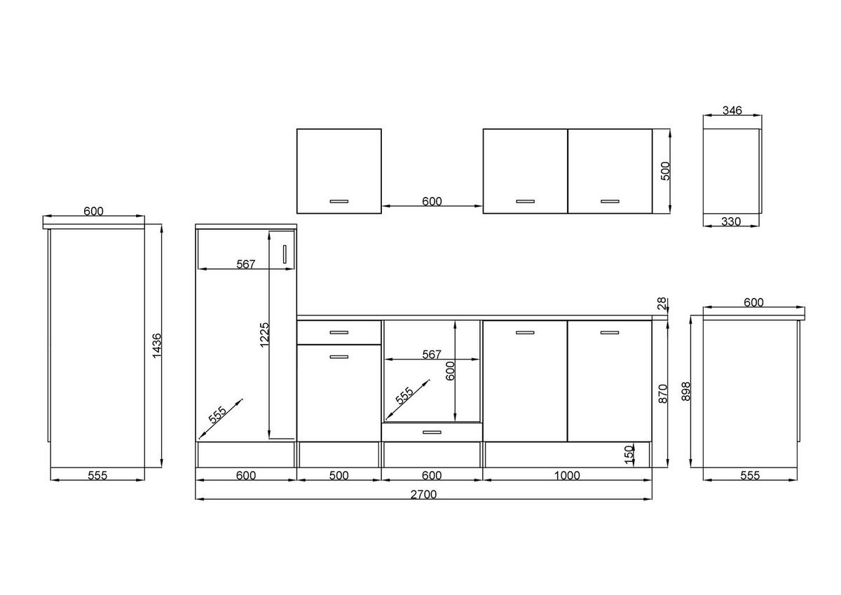 MODULKÖK UTAN VITVAROR 270 cm   i vit, ekfärgad  - vit/stålfärgad, Basics, trämaterial/plast (270cm) - Respekta