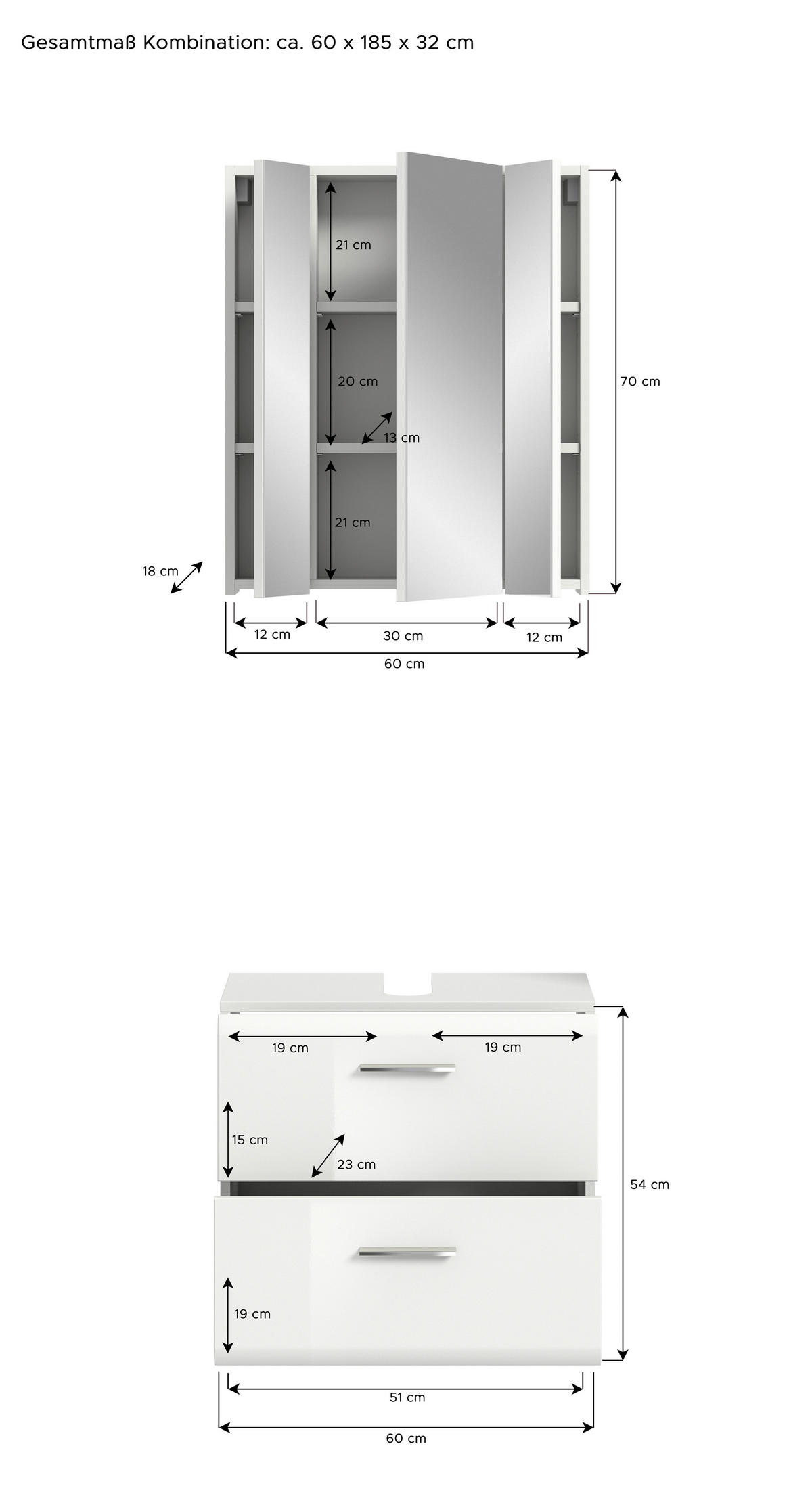 KÚPEĽŇA biela s vysokým leskom  - čierna/biela s vysokým leskom, Modern, kompozitné drevo/plast (60cm) - MID.YOU
