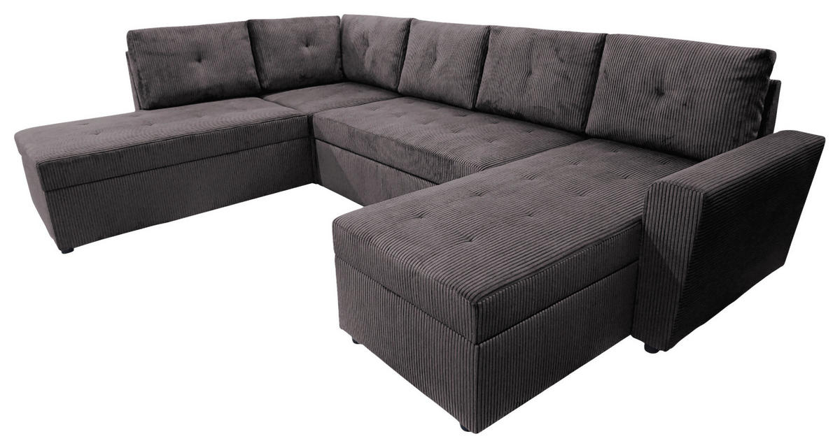 WOHNLANDSCHAFT TERMOLI Graubraun Cord  - Graubraun/Schwarz, Design, Kunststoff/Textil (155/296/155cm) - MID.YOU