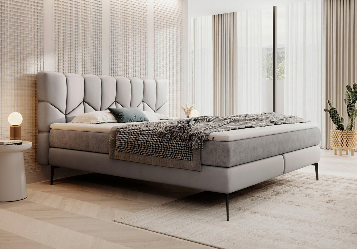 BOXSPRINGBETT 180/200 cm  in Grau  - Schwarz/Grau, Design, Leder/Textil (180/200cm) - Esposa