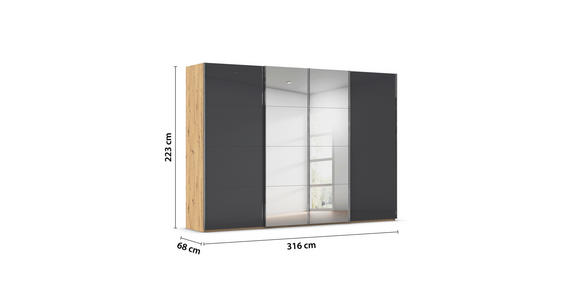 SCHWEBETÜRENSCHRANK  in Schwarz, Eiche Artisan  - Chromfarben/Schwarz, Design, Glas/Holzwerkstoff (316/223/68cm) - Novel