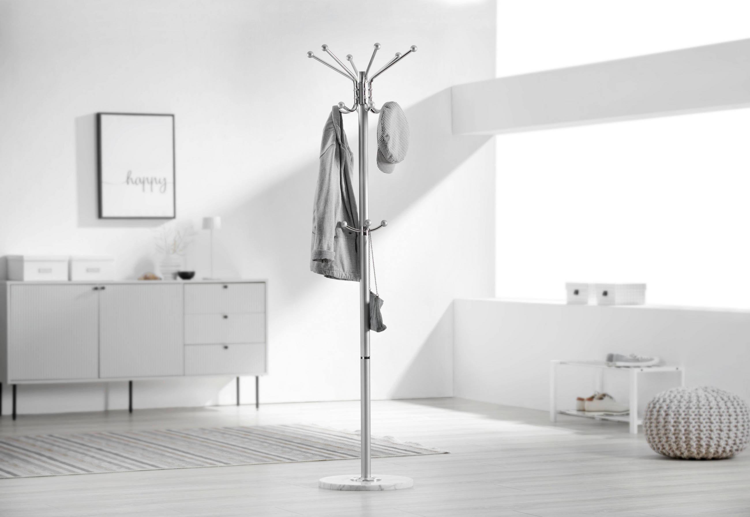 KLÄDSTÄLLNING i silver, vit 37/170/37 cm   - vit/silver, Design, metall/sten (37/170/37cm) - Carryhome
