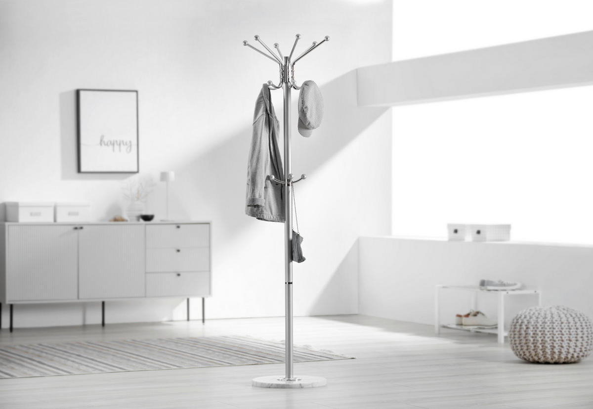 STANDER HAINE in argintiu, alb 37/170/37 cm   - argintiu/alb, Design, metal/piatră (37/170/37cm) - Carryhome
