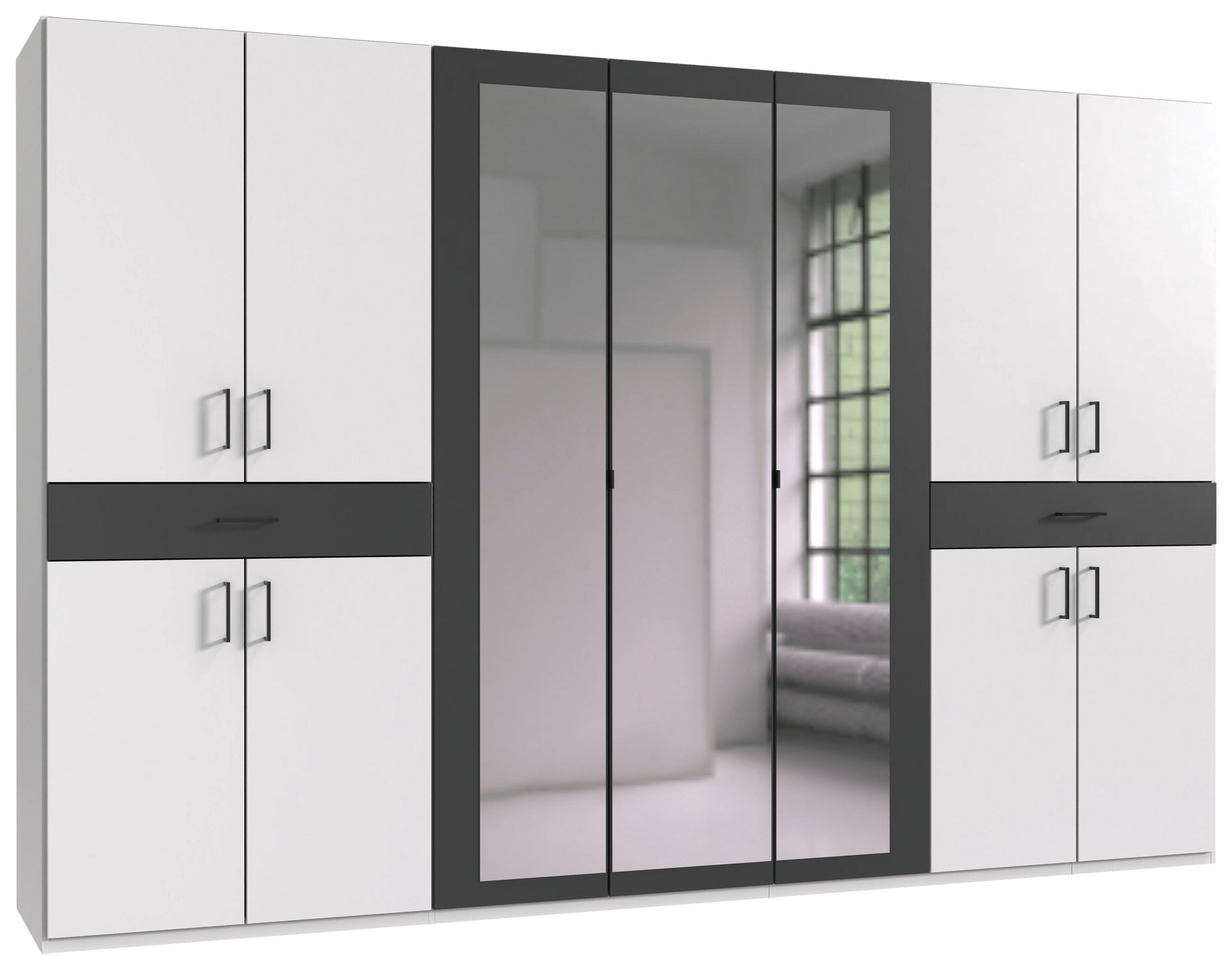 DREHTÜRENSCHRANK  in Graphitfarben, Weiß  - Schwarz/Graphitfarben, KONVENTIONELL, Glas/Holzwerkstoff (313/208/58cm) - Carryhome