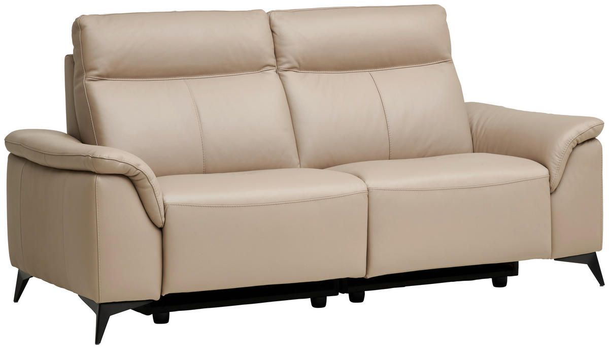 3-SITZER-SOFA Echtleder Beige  - Beige/Schwarz, Design, Leder/Metall (208/105/98cm) - Emilio Belluti
