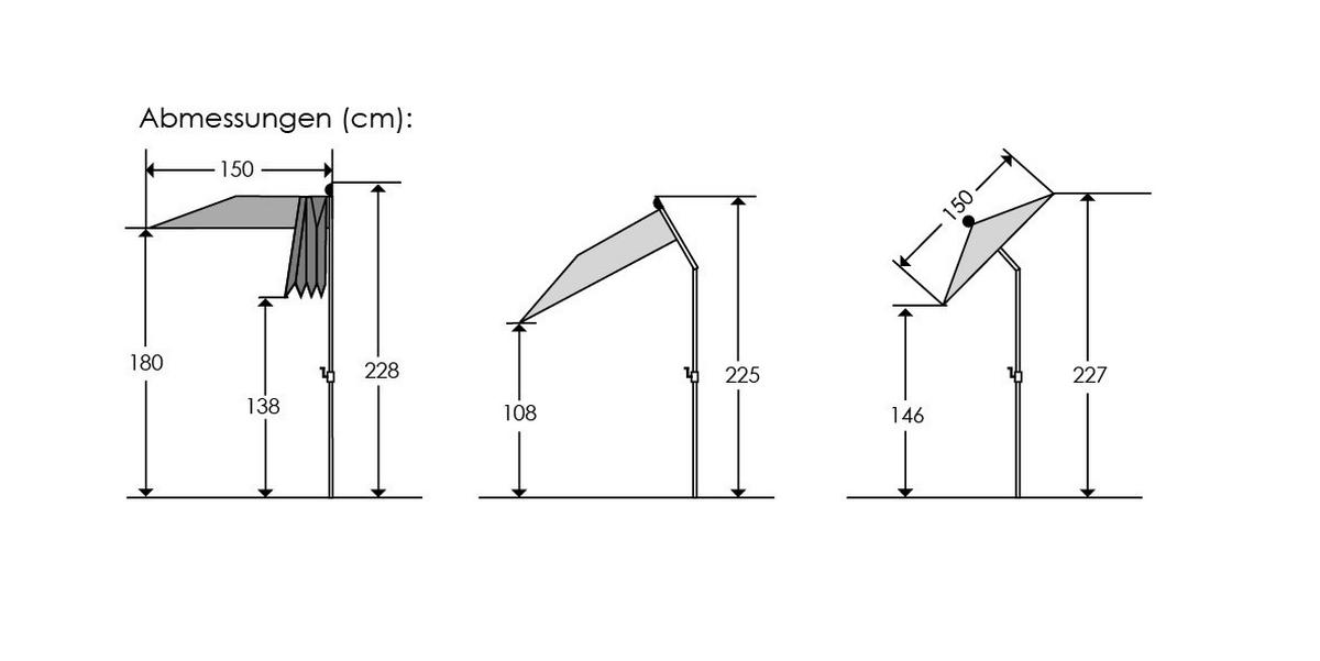BOČNÍ SLUNEČNÍK 150/228/150 cm - zelená/antracitová, Basics, kov/textil (150/228/150cm)