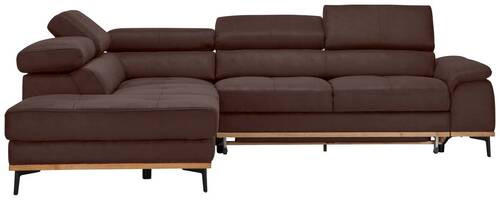 ECKSOFA inkl.Funktionen Mokka Lederlook  - Schwarz/Mokka, Natur, Holz/Textil (226/282cm) - Novel