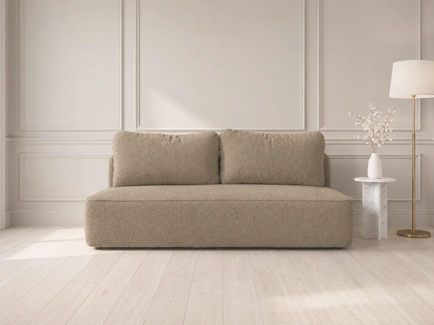 SCHLAFSOFA FREDO Bouclé Hellbraun  inkl.  - Hellbraun/Schwarz, Design, Kunststoff/Textil (212/93/100cm) - MID.YOU