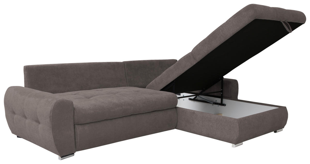 ECKSCHLAFSOFA Velours Braun  - Chromfarben/Weiss, Design, Kunststoff/Textil (277/175cm) - Livetastic