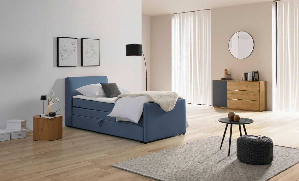 BOXSPRINGBETT 100/200 cm  in Blaugrau  - Blaugrau, Modern, Holz/Textil (100/200cm) - MID.YOU